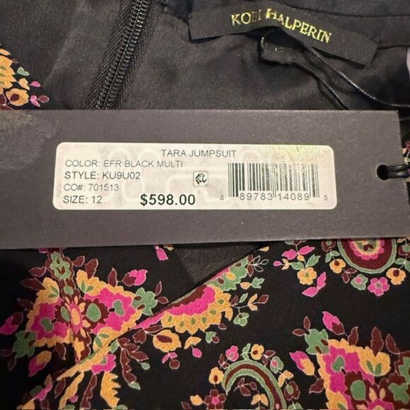 NWT Kobi Halperin Tara Paisley Silk Halter Jumper Black Wide Leg Cross Front 12 - Picture 14 of 16